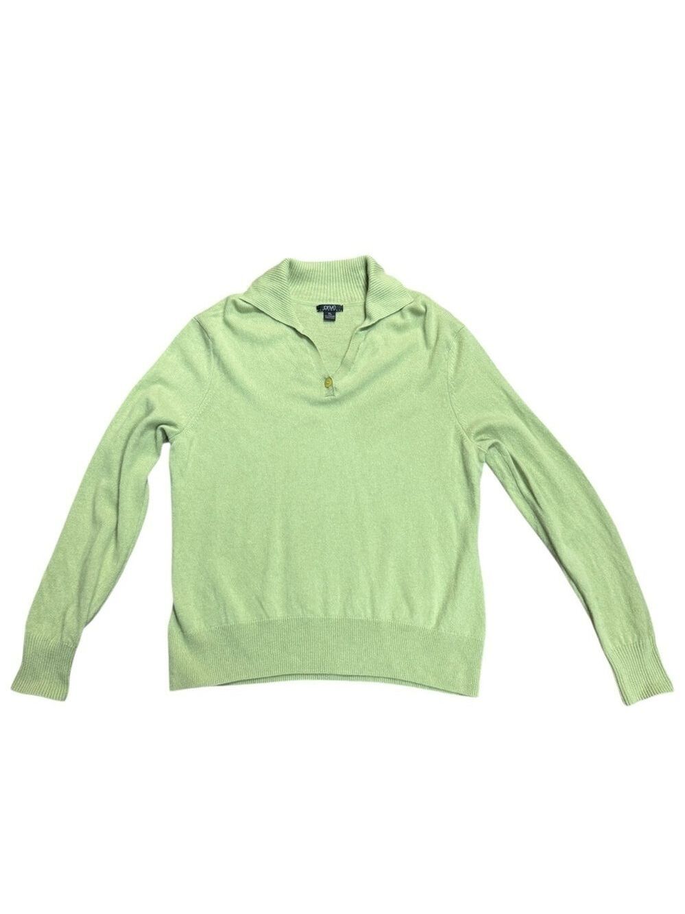 Prive Green Cashmere V Neck Collared Sweater XL